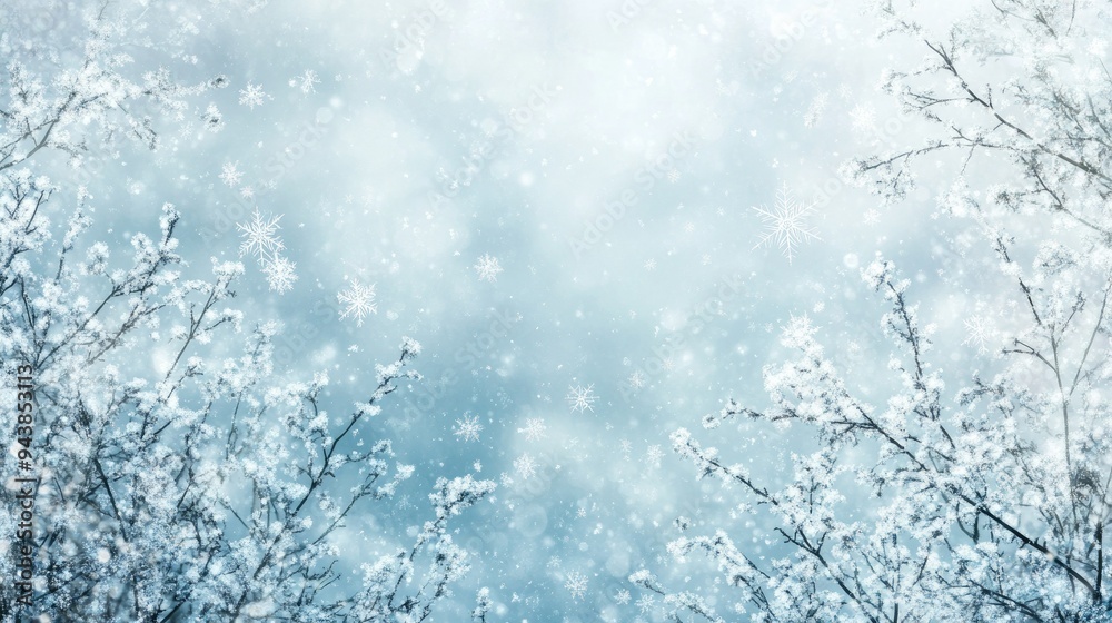 A winter sky with soft snowflakes falling against a pale blue background, evoking a cold and crisp feeling. A winter sky with soft snowflakes falling against a pale blue background, evoking a cold and crisp feeling.