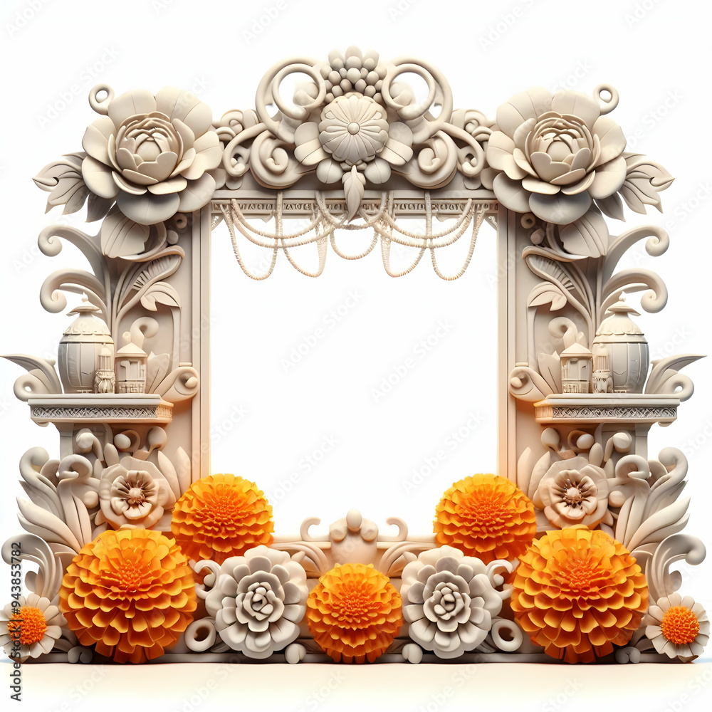 3D Ofrenda and Marigold Flower Border with Copy Space concept as A ...