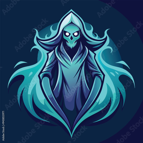 Ghostly Cloaked Figure with Claws - Monochrome colouring Illustration.