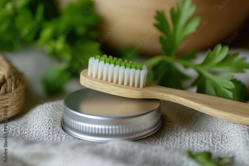 A toothbrush made from bamboo, with green tea extract on the bristles. A toothbrush made from bamboo, with green tea extract on the bristles.