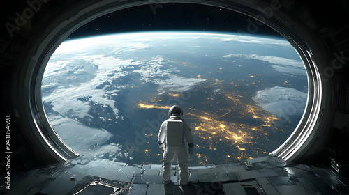 Astronaut looking at Earth ...