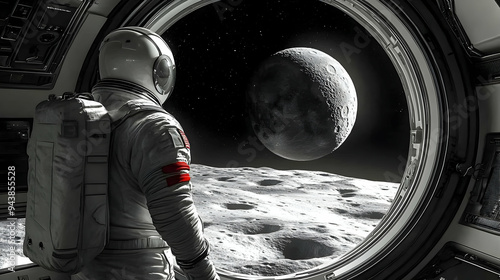 Astronaut looks out of spac...