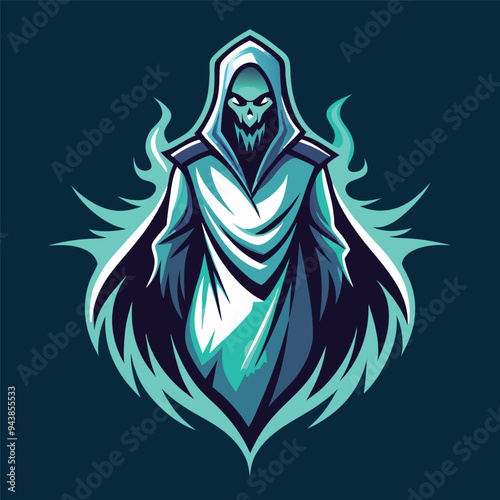 Ghostly Cloaked Figure with Claws - Monochrome colouring Illustration.