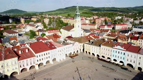 Sigmund Freud Square in Příbor, with the town's church and scenic cityscape, Příbor, Czech Republic photo