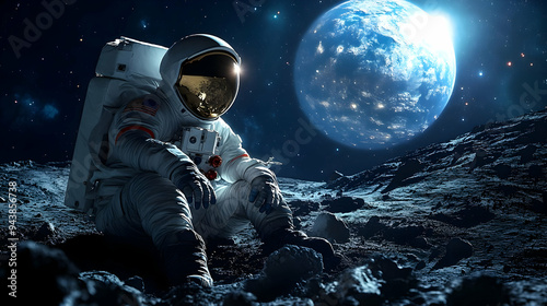 Astronaut sits on the moon'...