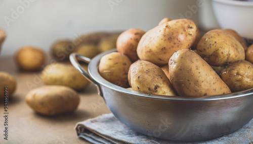 Bowl of raw potatoes. Fresh and tasty harvest. Farm product. Delicious and ripe vegetable.