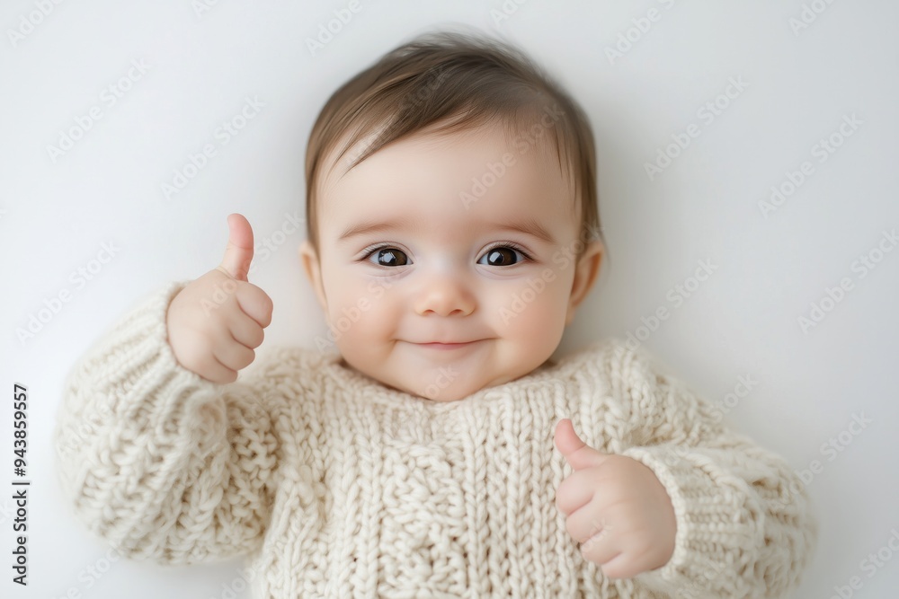 A cute baby girl giving a thumbs up on white background, baby with like gesture, generative ai A cute baby girl giving a thumbs up on white background, baby with like gesture, generative ai