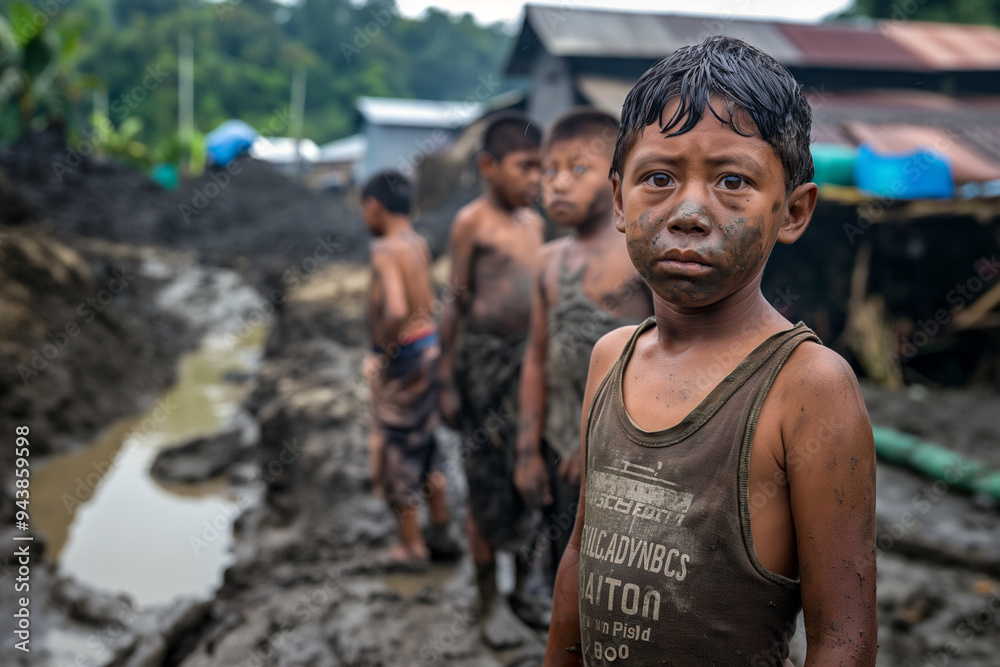 Mud-Covered Children in Rural Village Mud-Covered Children in Rural Village