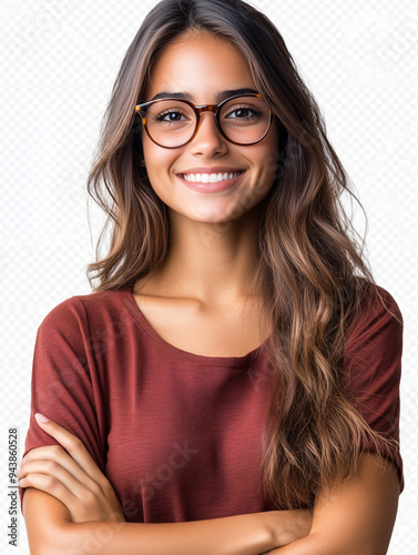 woman wearing glasses over isolated background smiling with happy face looking and pointing sideways-2