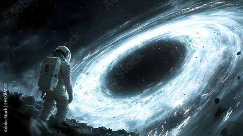 Astronaut standing on a roc...
