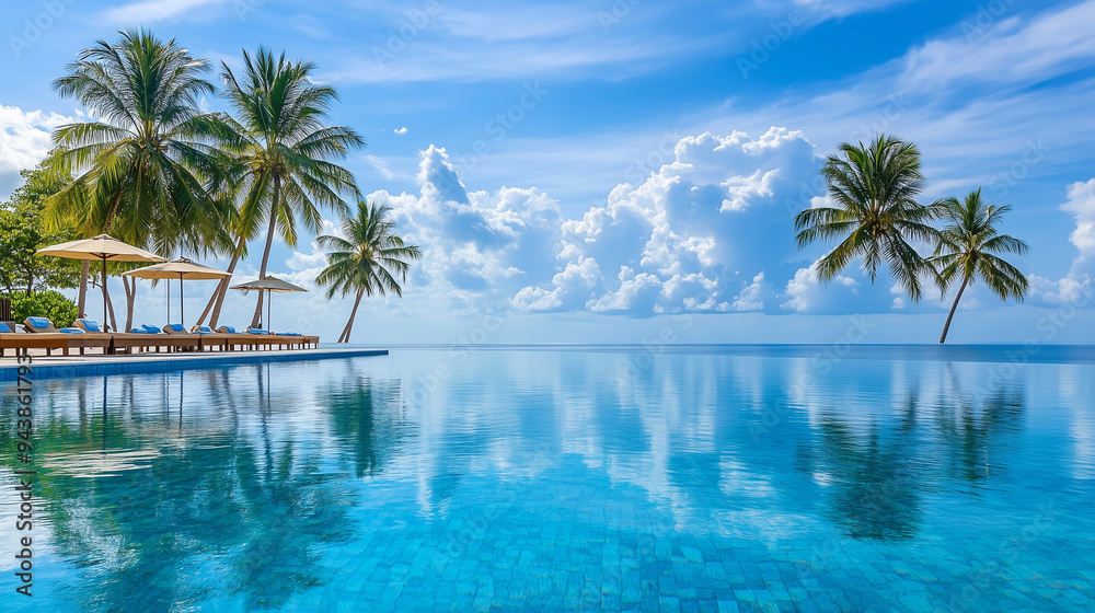 Outdoor swimming pool in luxury tropical beachfront resort. Outdoor swimming pool in luxury tropical beachfront resort.