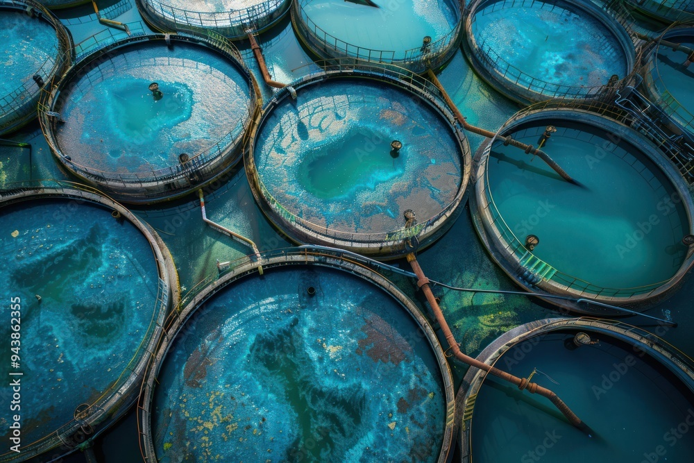 A series of blue tanks with a greenish tint A series of blue tanks with a greenish tint
