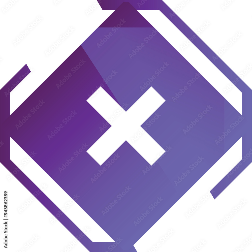 Obraz premium White cross mark symbol appearing on purple gradient banner with white frame