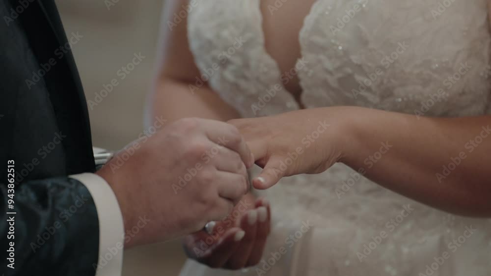 groom placing a wedding ring on the bride's finger, symbolizing their commitment and love groom placing a wedding ring on the bride's finger, symbolizing their commitment and love