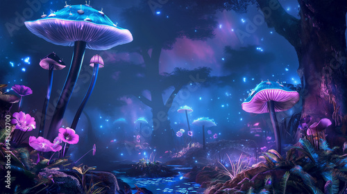 The Night fantasy alien plant magic, game background, Illustration