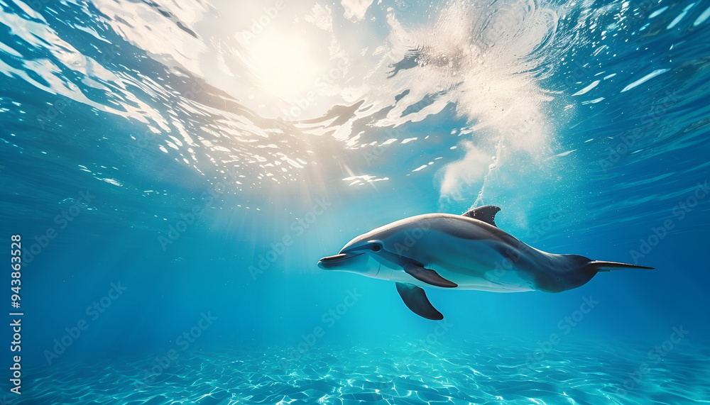 nice bottle nose dolphin swimming in blue crystal water nice bottle nose dolphin swimming in blue crystal water