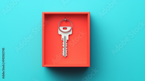 Locked key in a secure box, flat design illustration photo
