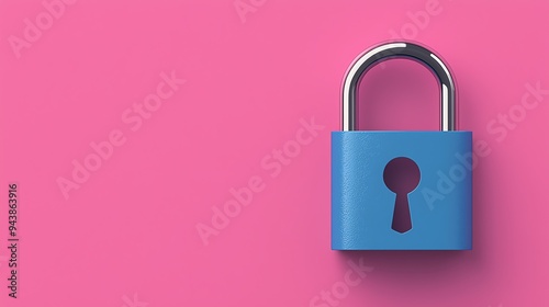 Locked key within a steel lock, strong protection, flat design illustration