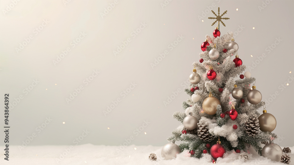 Decorated Christmas Tree with Red and Gold Ornaments on a White Background Decorated Christmas Tree with Red and Gold Ornaments on a White Background