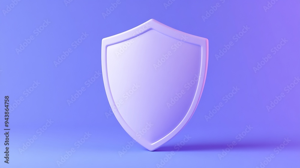 Minimalistic, purple, 3D shield icon representation on soft gradient background symbolizing security, protection, and defense. Minimalistic, purple, 3D shield icon representation on soft gradient background symbolizing security, protection, and defense.