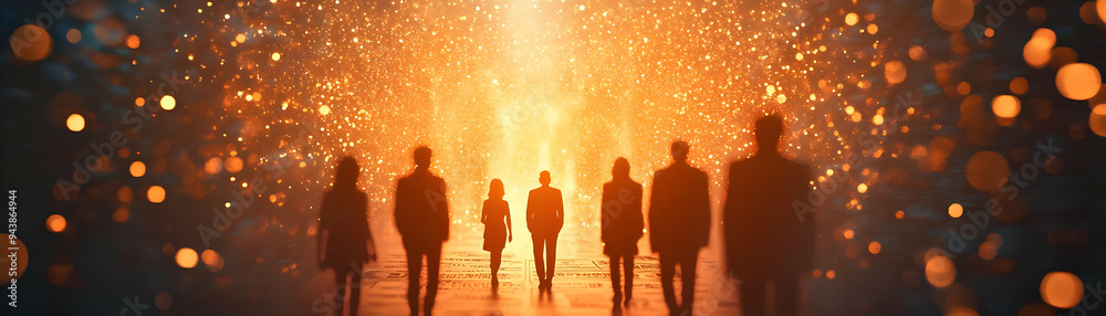 People with Glowing Coins and Radiant Bank Statements concept as A group of people with glowing coins and radiant bank statements set against a dreamy background offering ample space for text or graph People with Glowing Coins and Radiant Bank Statements concept as A group of people with glowing coins and radiant bank statements set against a dreamy background offering ample space for text or graph