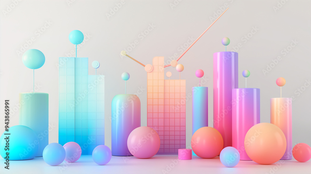 Modern Holographic Chart on Plain White Background. Modern Holographic Chart on Plain White Background.