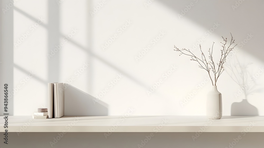 Fototapeta premium Minimalist desktop workspace with a single item placed on a clean white wooden surface Plenty of copy space for branding text overlay or product placement