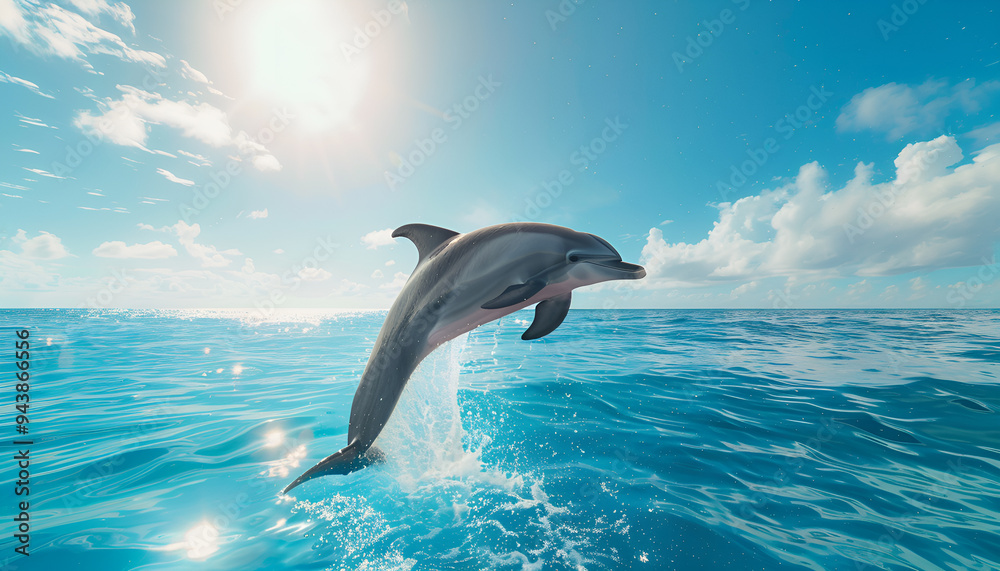 Fototapeta premium nice bottle nose dolphin swimming in blue crystal water