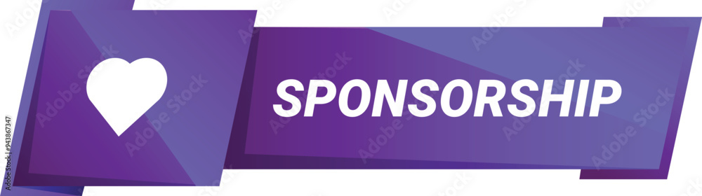 Purple glossy sponsorship button with a heart, perfect for showing love and support for a brand or product Purple glossy sponsorship button with a heart, perfect for showing love and support for a brand or product