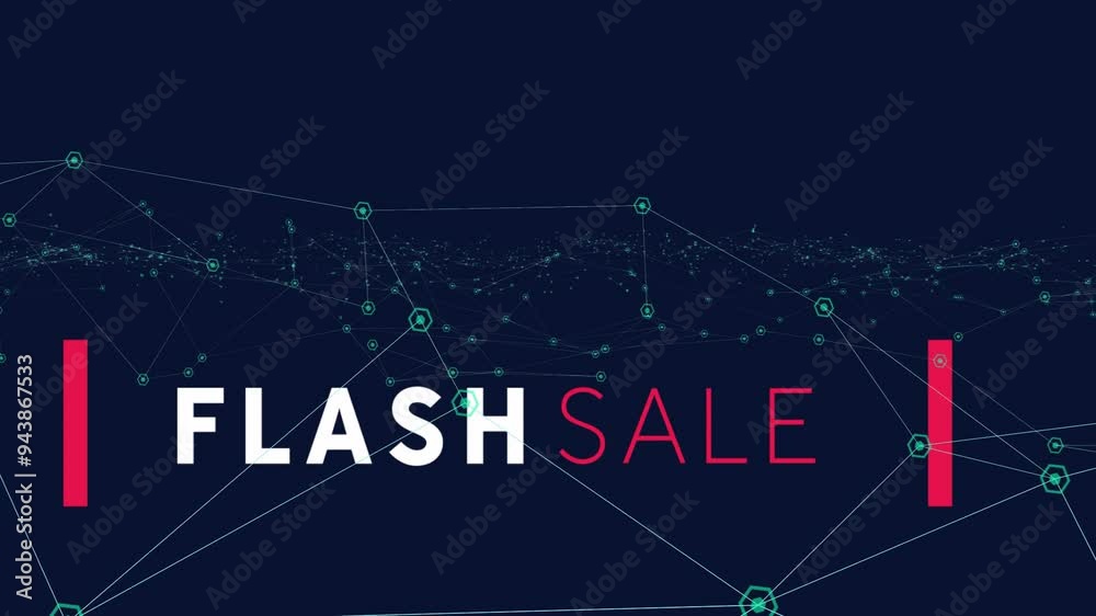 Flash Sale text animation over network of connections and data points