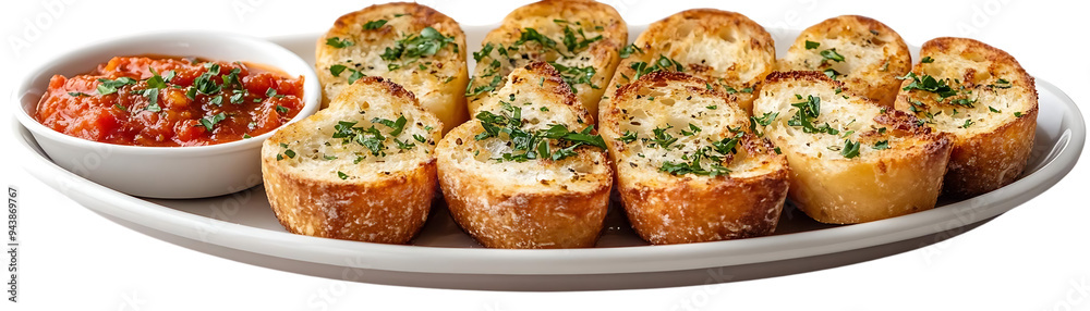 Garlic Bread with Tomato Sauce on a Transparent Background, Delicious Appetizer with Italian Flavors Garlic Bread with Tomato Sauce on a Transparent Background, Delicious Appetizer with Italian Flavors