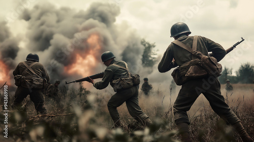 World war ii american soldiers attacking under fire