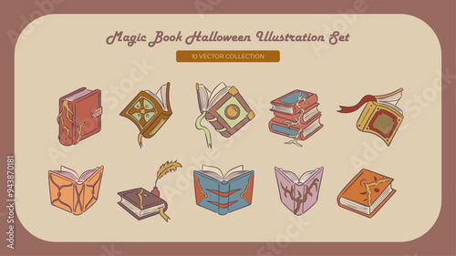 Magic Book Halloween Illustration Set