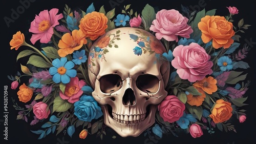 Totenkopfschädel Von Blumen Umgeben photo