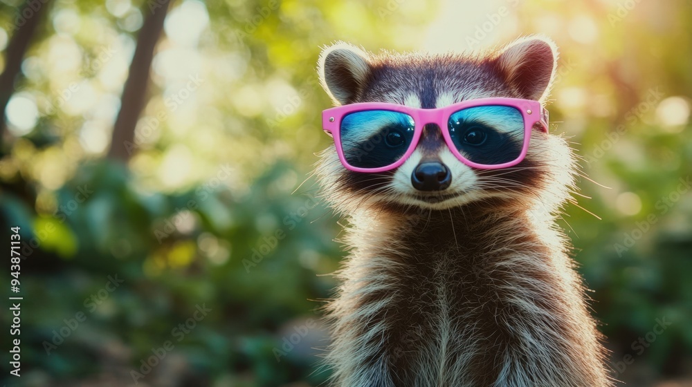 A raccoon wearing sunglasses. A raccoon wearing sunglasses.