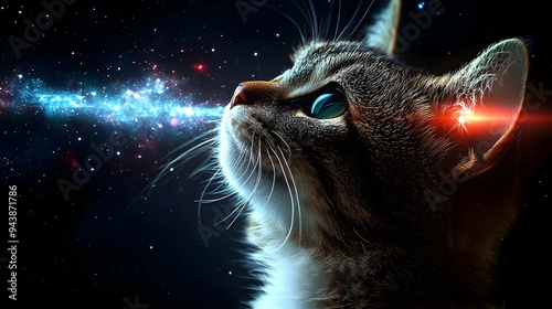 Cat gazes up at a sparkling...