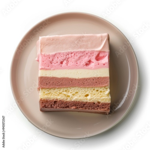 Checkered Battenberg Cake Slice Served photo