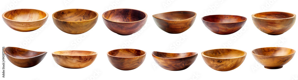 Flat lay view of wooden bowl and plate collection isolated on background, empty dish utensils. Flat lay view of wooden bowl and plate collection isolated on background, empty dish utensils.
