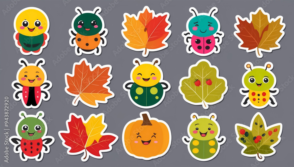 Obraz premium sticker set, different cute funny cartoon bugs