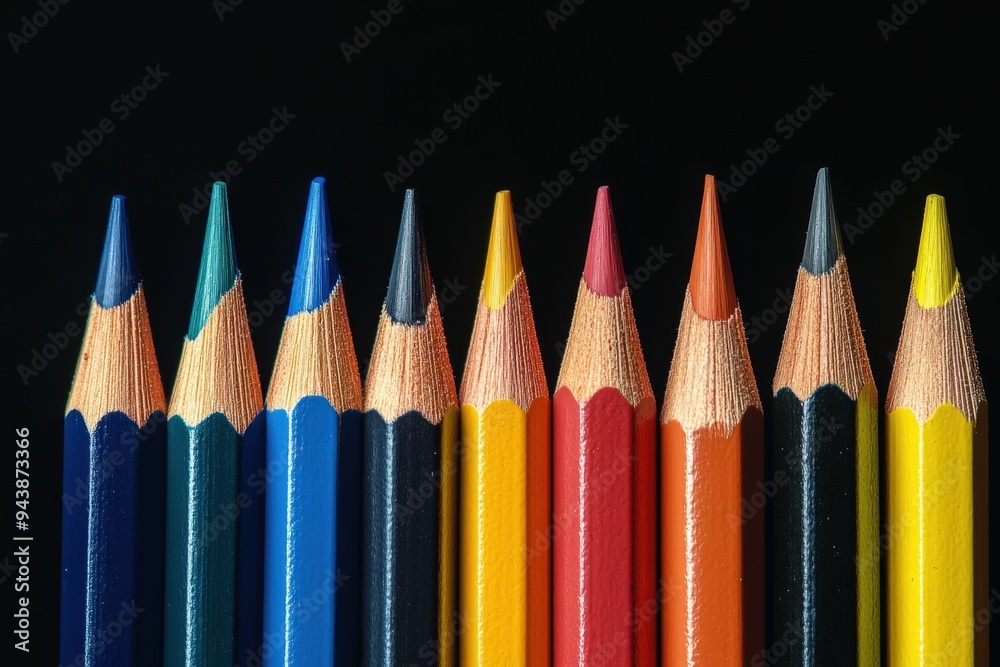 A series of colored pencils, showing the variety of colors available. A series of colored pencils, showing the variety of colors available.