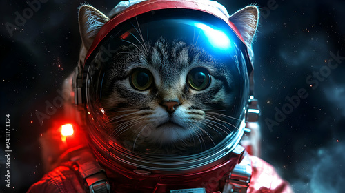 Close-up of a cat wearing a...