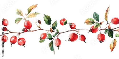 Wallpaper Mural Watercolor illustration of decorative rose hips on a white background Torontodigital.ca