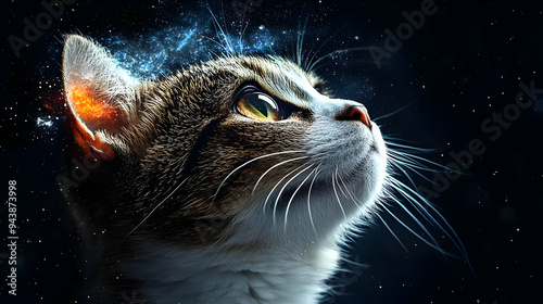 Closeup of a cat's face wit...