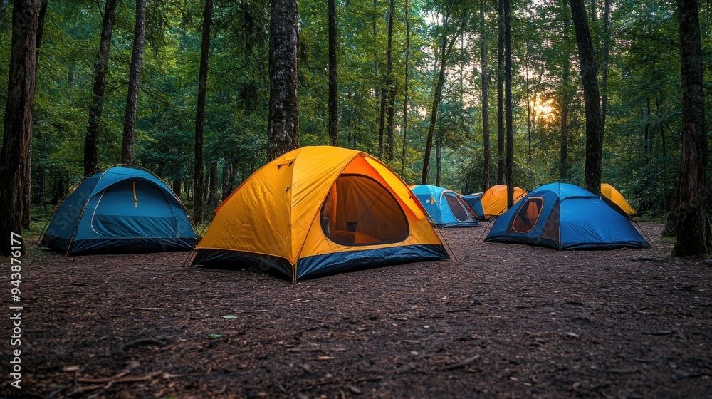 Camping outdoors with tents and shelters for a fun getaway. Camping outdoors with tents and shelters for a fun getaway.
