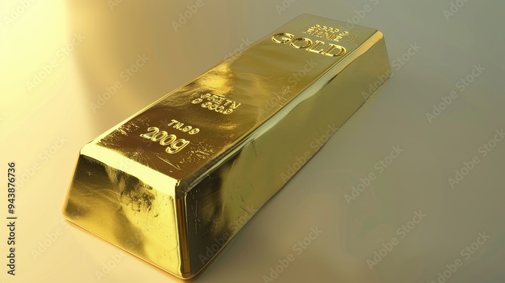 A Single 200g Gold Bar on a Shiny Surface A Single 200g Gold Bar on a Shiny Surface