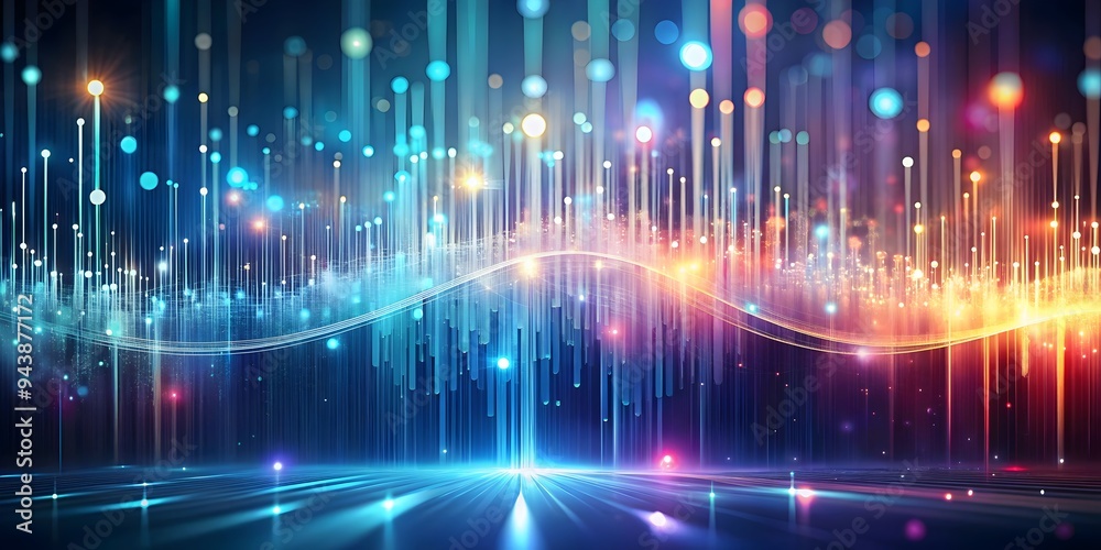 Obraz premium abstract digital environment with lines and dots on blue background