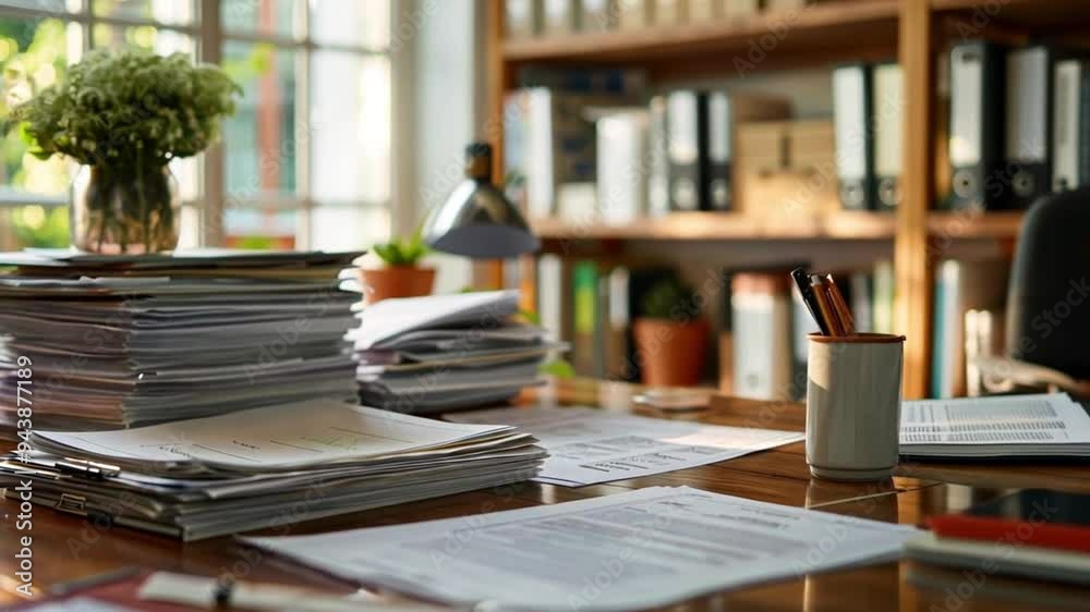 work room with several stacks of papers on the footage table work room with several stacks of papers on the footage table