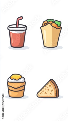 Wallpaper Mural This set showcases modern line icons representing breakfast items like drinks, sandwiches, and desserts, perfect for digital use Torontodigital.ca