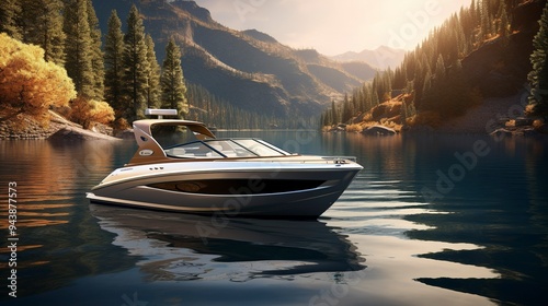 A photo of a contemporary bowrider boat on a river