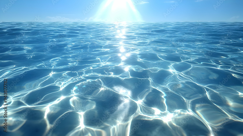 Naklejka premium Close-up of sparkling blue ocean water with sunlight reflecting.